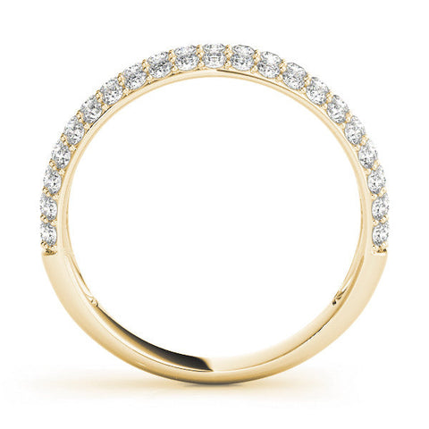Yellow gold Three-Row Round Diamond Pave Eternity Band with Shared Prong Setting