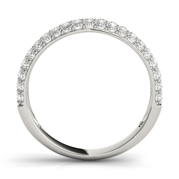 White gold Three-Row Round Diamond Pave Eternity Band with Shared Prong Setting