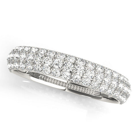 Silver Three-Row Round Diamond Pave Eternity Band with Shared Prong Setting