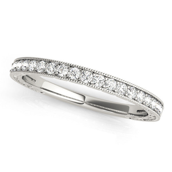 White gold Round Cut Diamond Milgrain Pavé Eternity Band