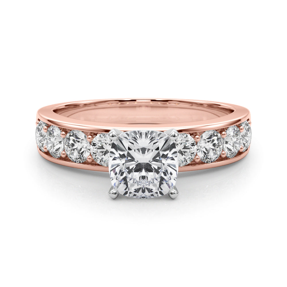 Rose gold Cushion Cut Channel Set Diamond Engagement Ring with Four-Prong Setting