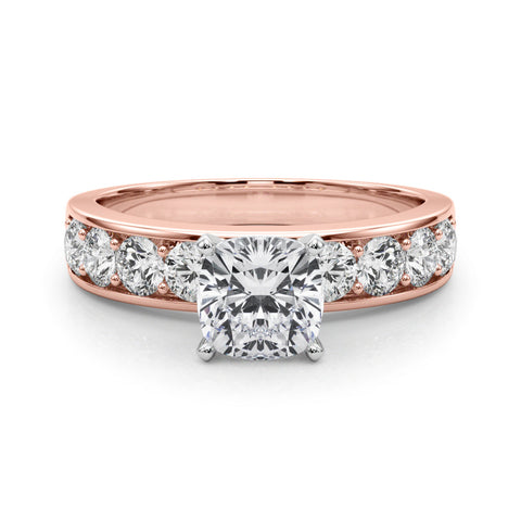 Rose gold Cushion Cut Channel Set Diamond Engagement Ring with Four-Prong Setting