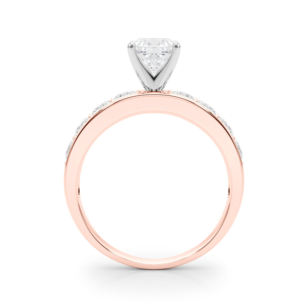 Rose gold Cushion Cut Channel Set Diamond Engagement Ring with Four-Prong Setting