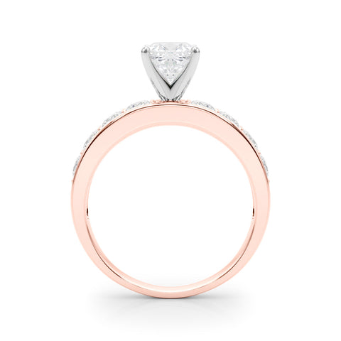 Rose gold Cushion Cut Channel Set Diamond Engagement Ring with Four-Prong Setting