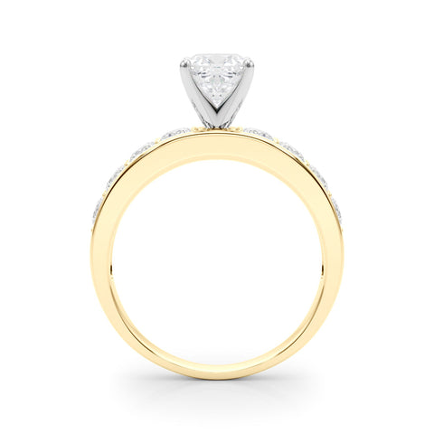 Yellow gold Cushion Cut Channel Set Diamond Engagement Ring with Four-Prong Setting