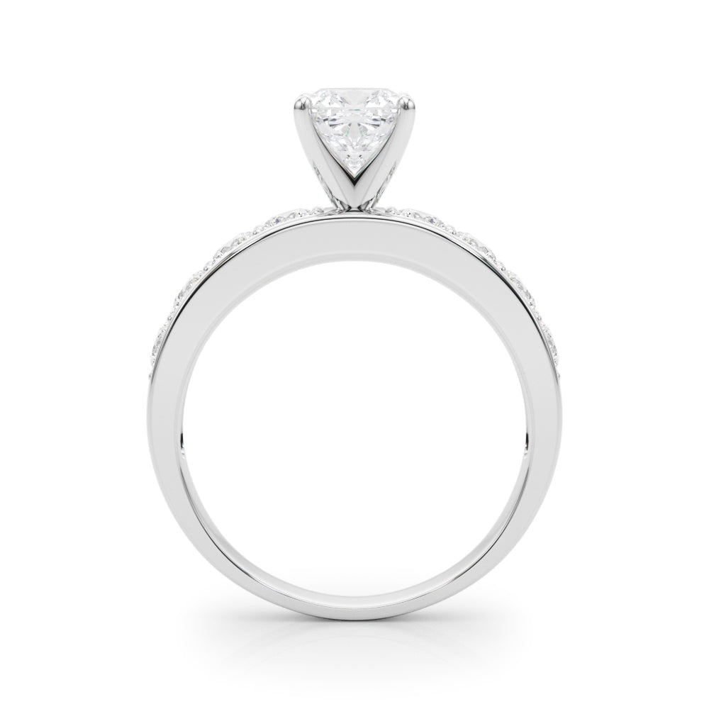 White gold Cushion Cut Channel Set Diamond Engagement Ring with Four-Prong Setting