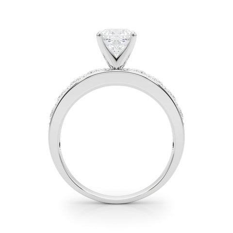 White gold Cushion Cut Channel Set Diamond Engagement Ring with Four-Prong Setting