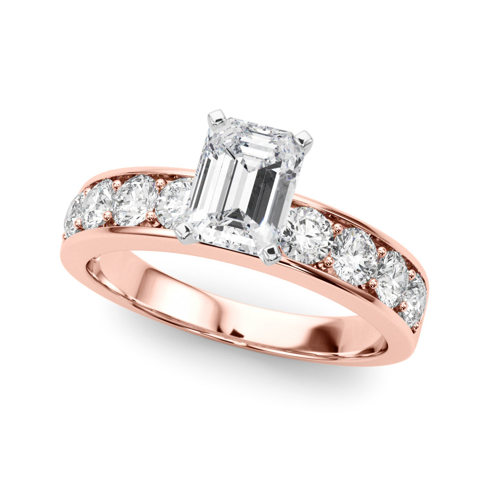 Rose gold Emerald Cut Channel Set Diamond Engagement Ring with Four-Prong Setting