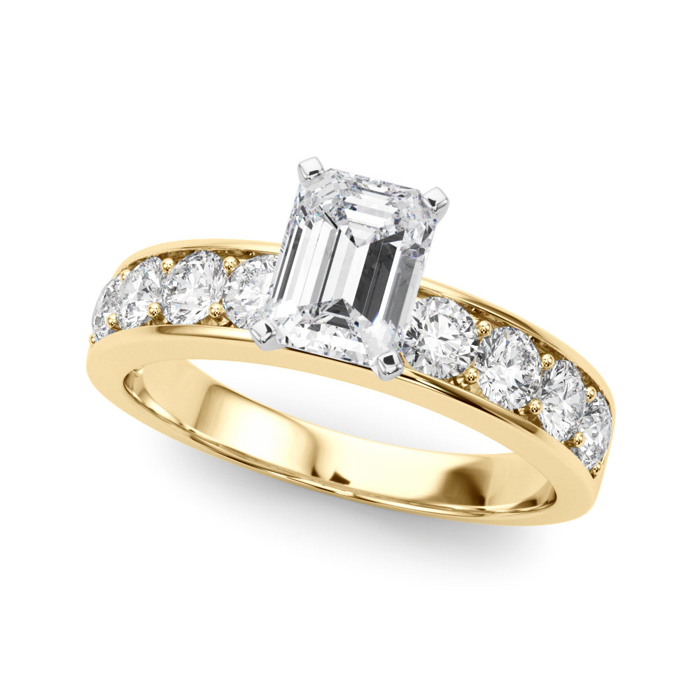 Yellow gold Round Cut Channel Set Diamond Engagement Ring with Four-Prong Setting