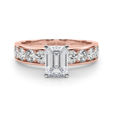 Rose gold Radiant Cut Channel Set Diamond Engagement Ring with Four-Prong Setting