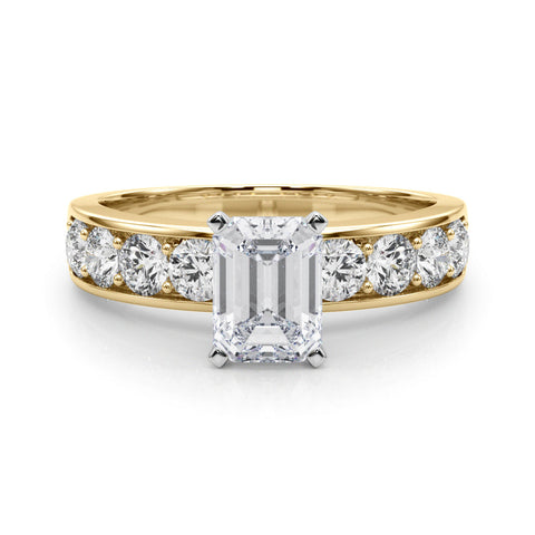 Yellow gold Emerald Cut Channel Set Diamond Engagement Ring with Four-Prong Setting