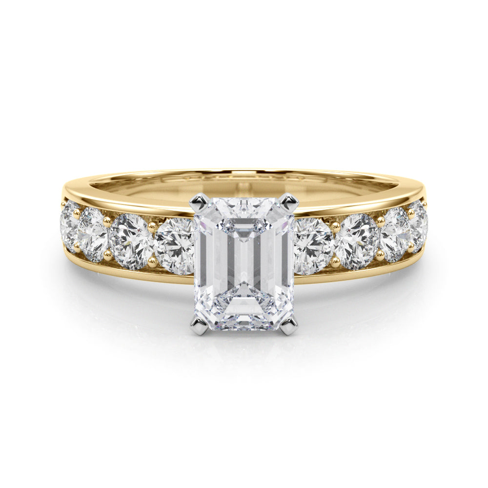 Yellow gold Round Cut Channel Set Diamond Engagement Ring with Four-Prong Setting
