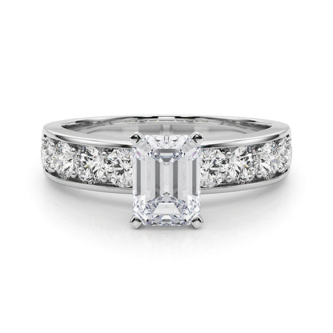 Silver Radiant Cut Channel Set Diamond Engagement Ring with Four-Prong Setting