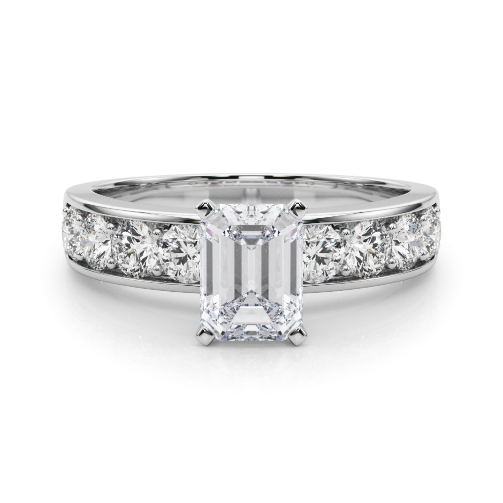 Platinum Radiant Cut Channel Set Diamond Engagement Ring with Four-Prong Setting