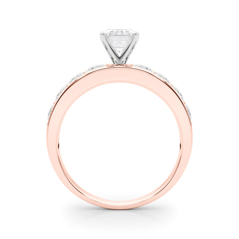 Rose gold Emerald Cut Channel Set Diamond Engagement Ring with Four-Prong Setting