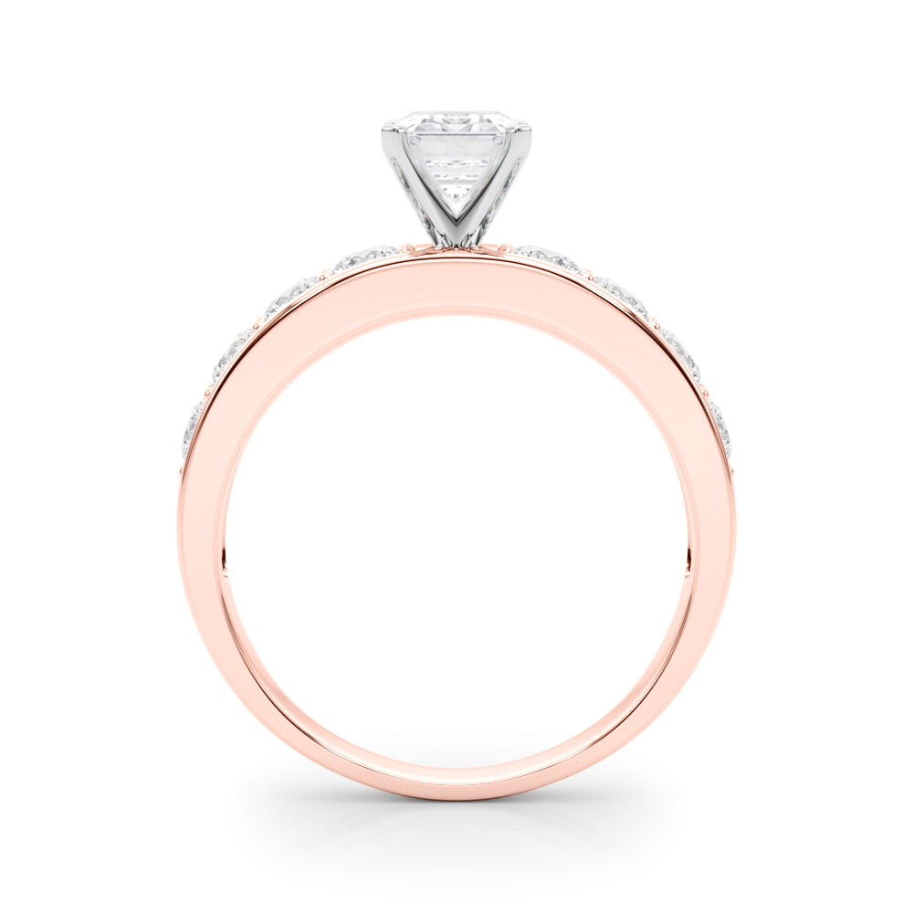 Rose gold Radiant Cut Channel Set Diamond Engagement Ring with Four-Prong Setting