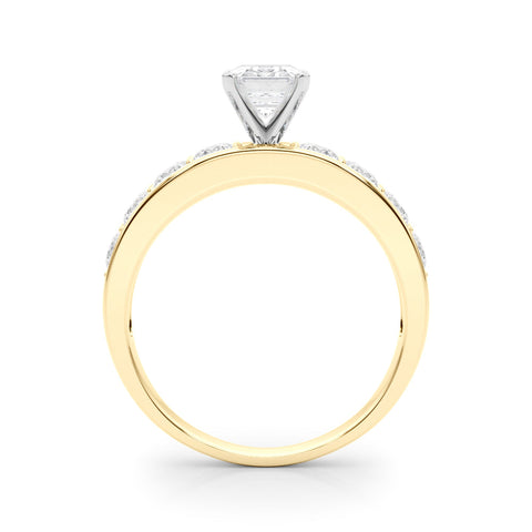 Yellow gold Emerald Cut Channel Set Diamond Engagement Ring with Four-Prong Setting