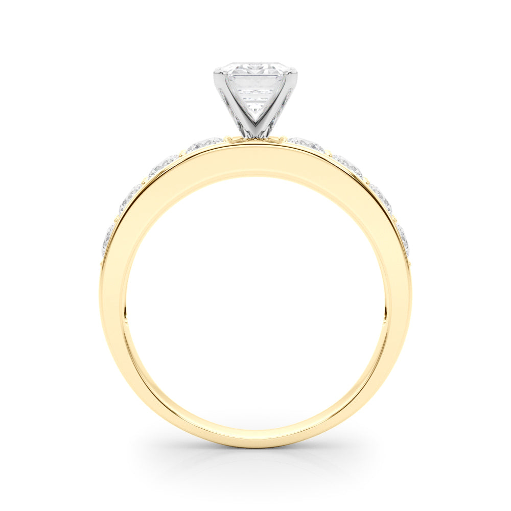 Yellow gold Round Cut Channel Set Diamond Engagement Ring with Four-Prong Setting