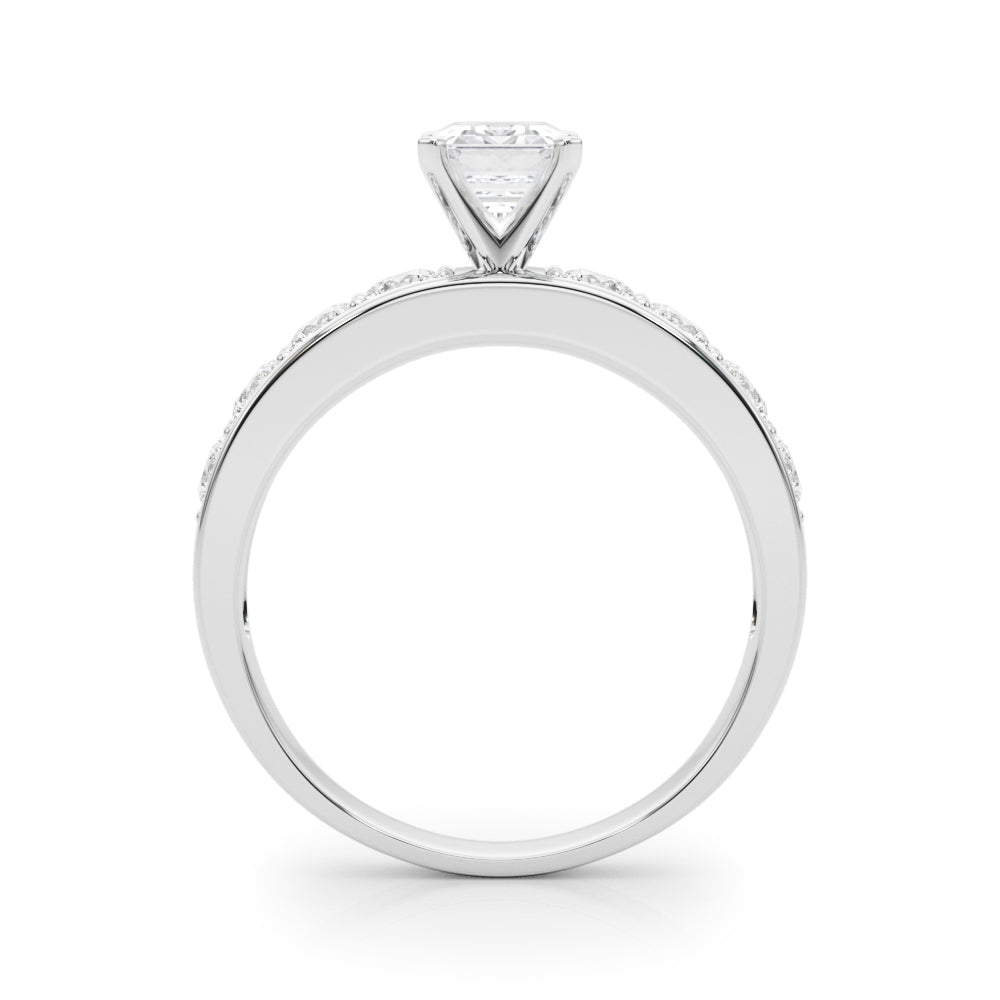 White gold Radiant Cut Channel Set Diamond Engagement Ring with Four-Prong Setting