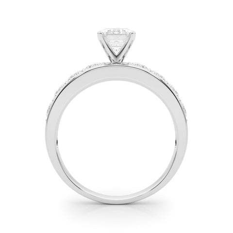 White gold Radiant Cut Channel Set Diamond Engagement Ring with Four-Prong Setting