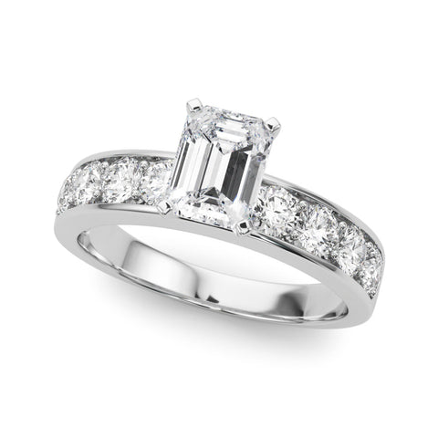 White gold Radiant Cut Channel Set Diamond Engagement Ring with Four-Prong Setting