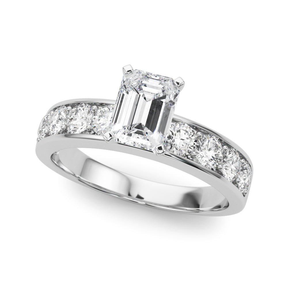 Platinum Round Cut Channel Set Diamond Engagement Ring with Four-Prong Setting