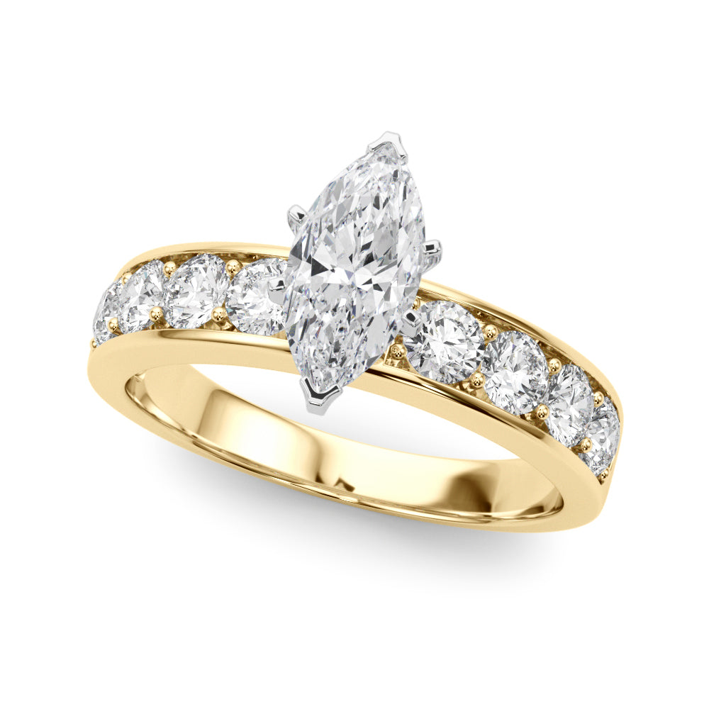 Yellow gold Marquise Cut Channel Set Diamond Engagement Ring with Four-Prong Setting