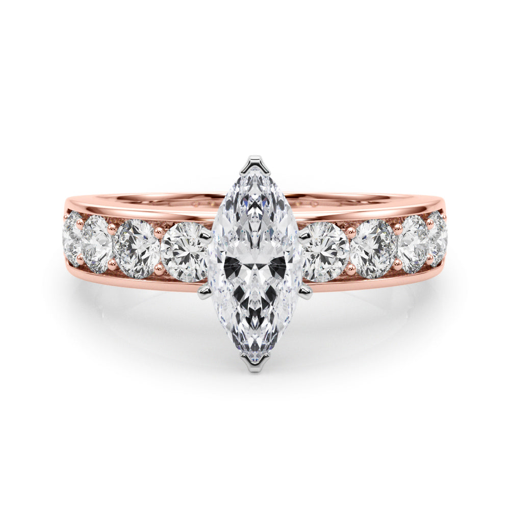 Rose gold Marquise Cut Channel Set Diamond Engagement Ring with Four-Prong Setting