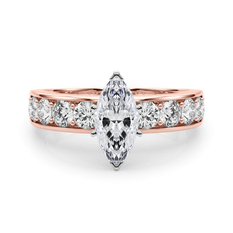 Rose gold Marquise Cut Channel Set Diamond Engagement Ring with Four-Prong Setting