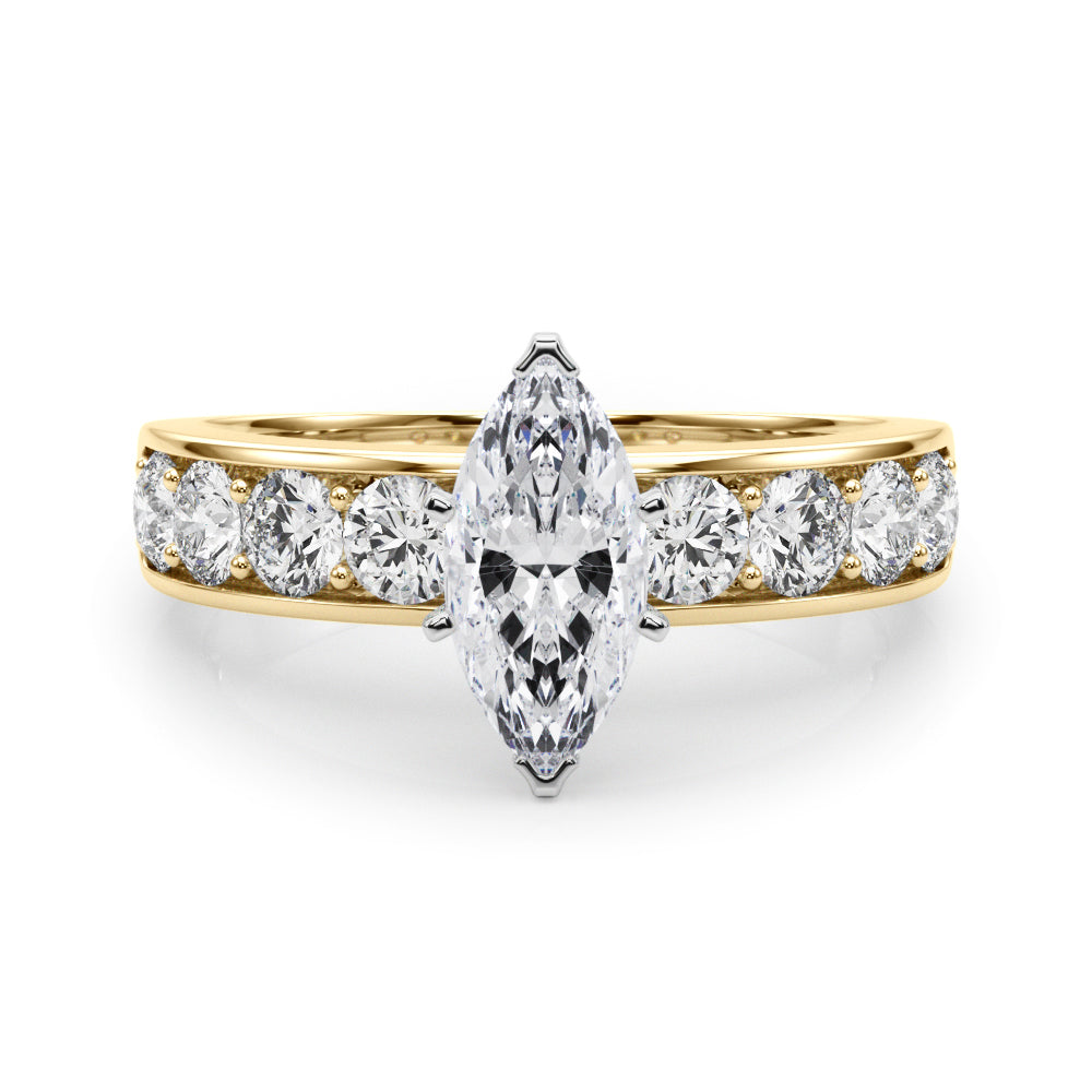 Yellow gold Marquise Cut Channel Set Diamond Engagement Ring with Four-Prong Setting