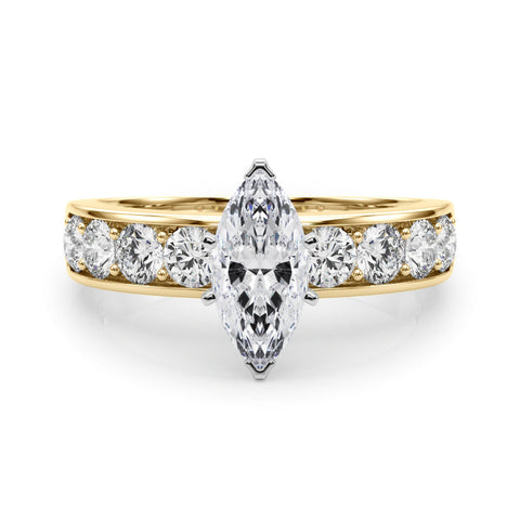 Yellow gold Marquise Cut Channel Set Diamond Engagement Ring with Four-Prong Setting