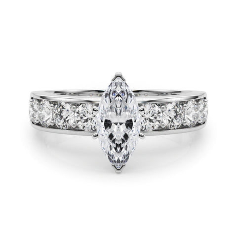 Platinum Marquise Cut Channel Set Diamond Engagement Ring with Four-Prong Setting