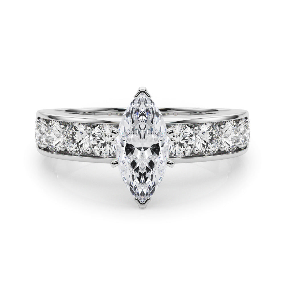 Platinum Marquise Cut Channel Set Diamond Engagement Ring with Four-Prong Setting