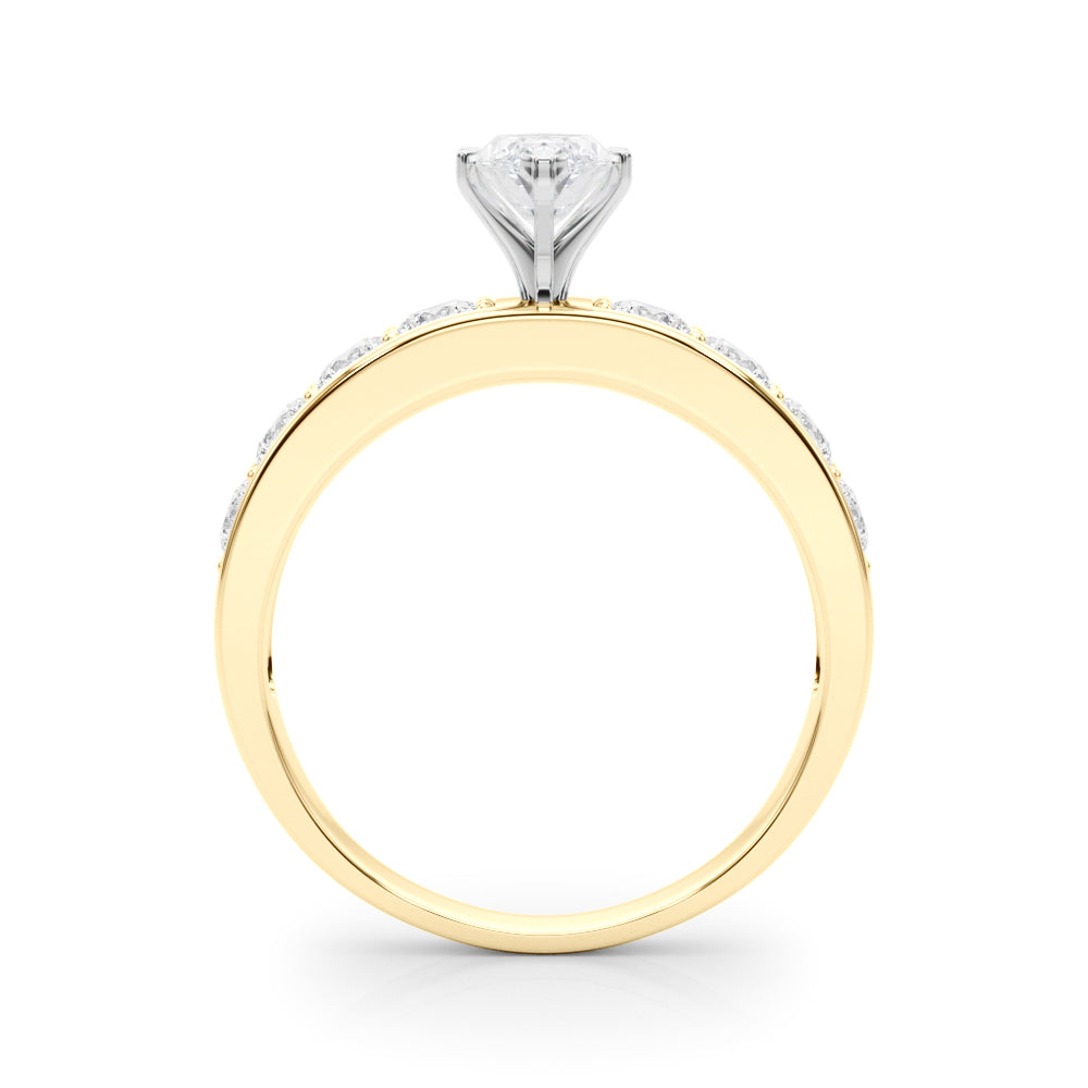 Yellow gold Marquise Cut Channel Set Diamond Engagement Ring with Four-Prong Setting