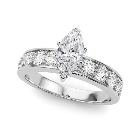 White gold Marquise Cut Channel Set Diamond Engagement Ring with Four-Prong Setting