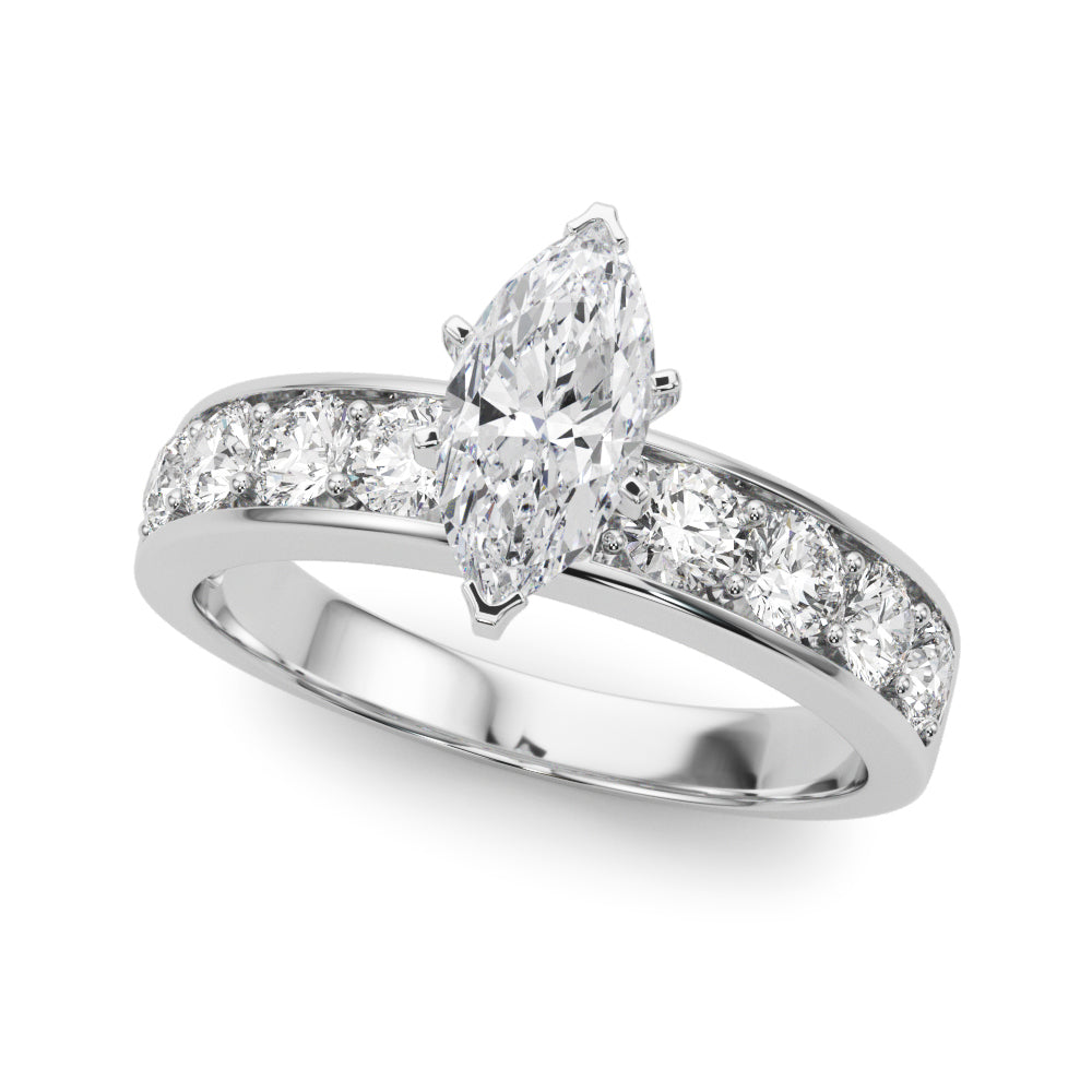 Platinum Marquise Cut Channel Set Diamond Engagement Ring with Four-Prong Setting