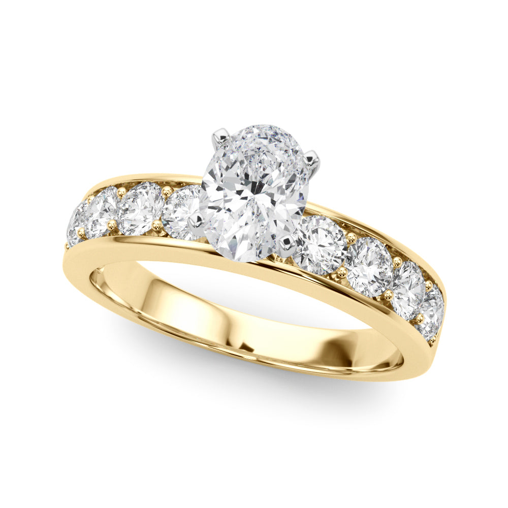 Yellow gold Oval Cut Channel Set Diamond Engagement Ring with Four-Prong Setting