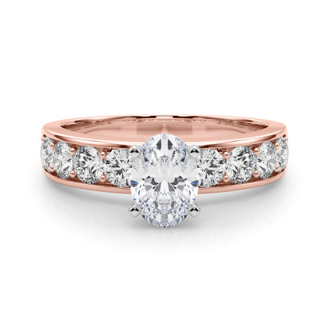Rose gold Oval Cut Channel Set Diamond Engagement Ring with Four-Prong Setting