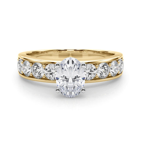 Yellow gold Oval Cut Channel Set Diamond Engagement Ring with Four-Prong Setting