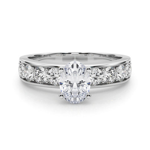 White gold Oval Cut Channel Set Diamond Engagement Ring with Four-Prong Setting