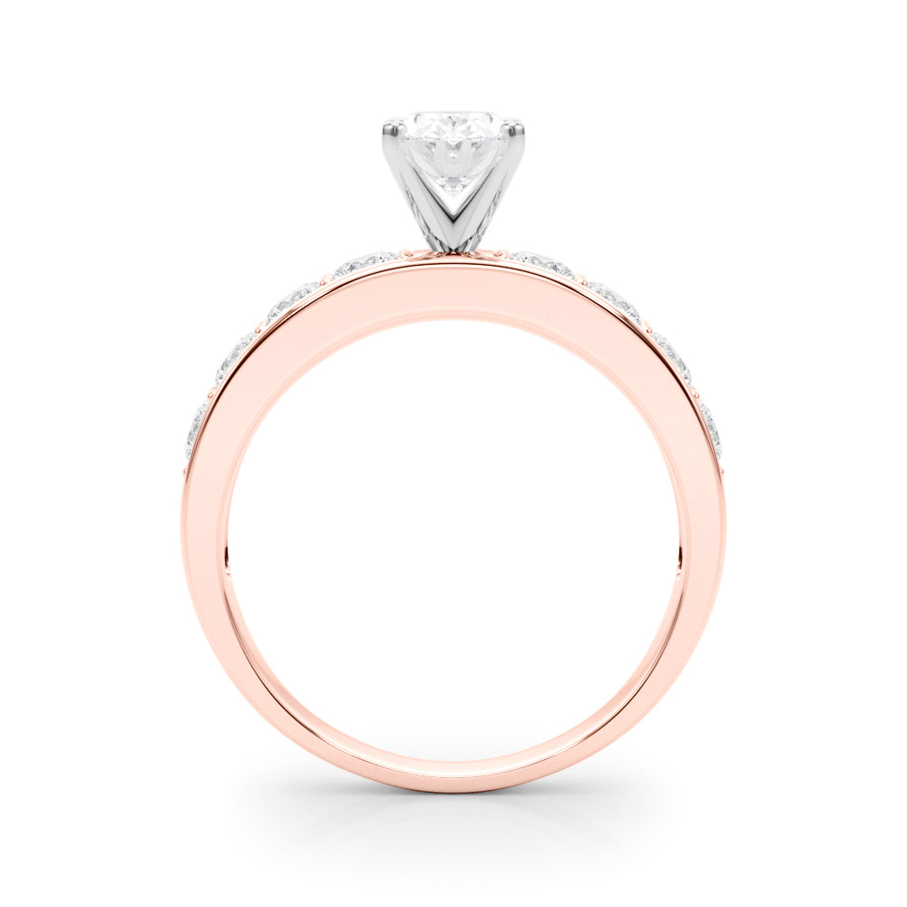 Rose gold Oval Cut Channel Set Diamond Engagement Ring with Four-Prong Setting