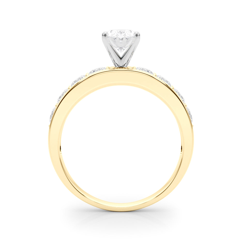 Yellow gold Oval Cut Channel Set Diamond Engagement Ring with Four-Prong Setting