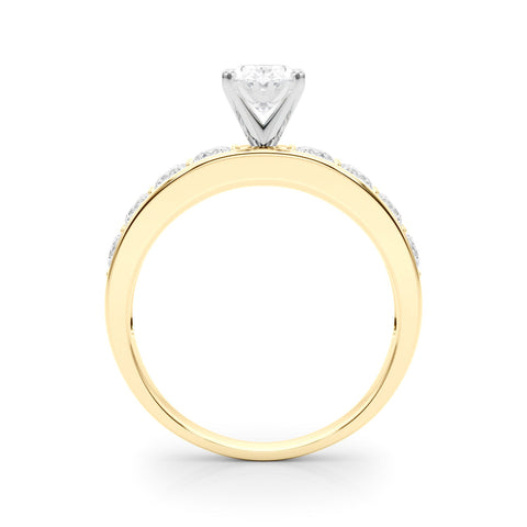 Yellow gold Oval Cut Channel Set Diamond Engagement Ring with Four-Prong Setting