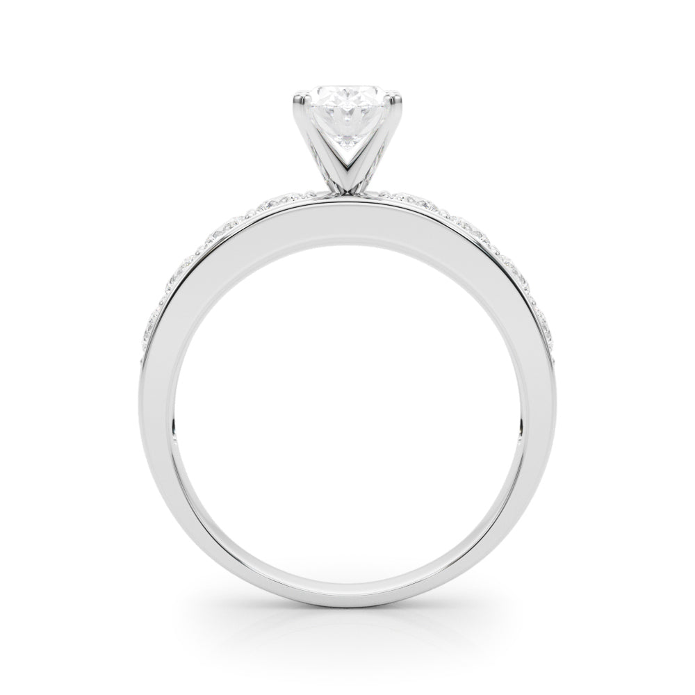 Silver Oval Cut Channel Set Diamond Engagement Ring with Four-Prong Setting