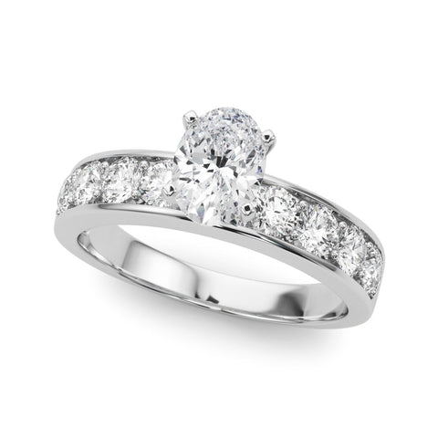 White gold Oval Cut Channel Set Diamond Engagement Ring with Four-Prong Setting