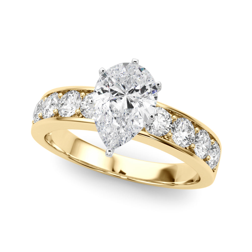 Yellow gold Pear Cut Channel Set Diamond Engagement Ring with Four-Prong Setting