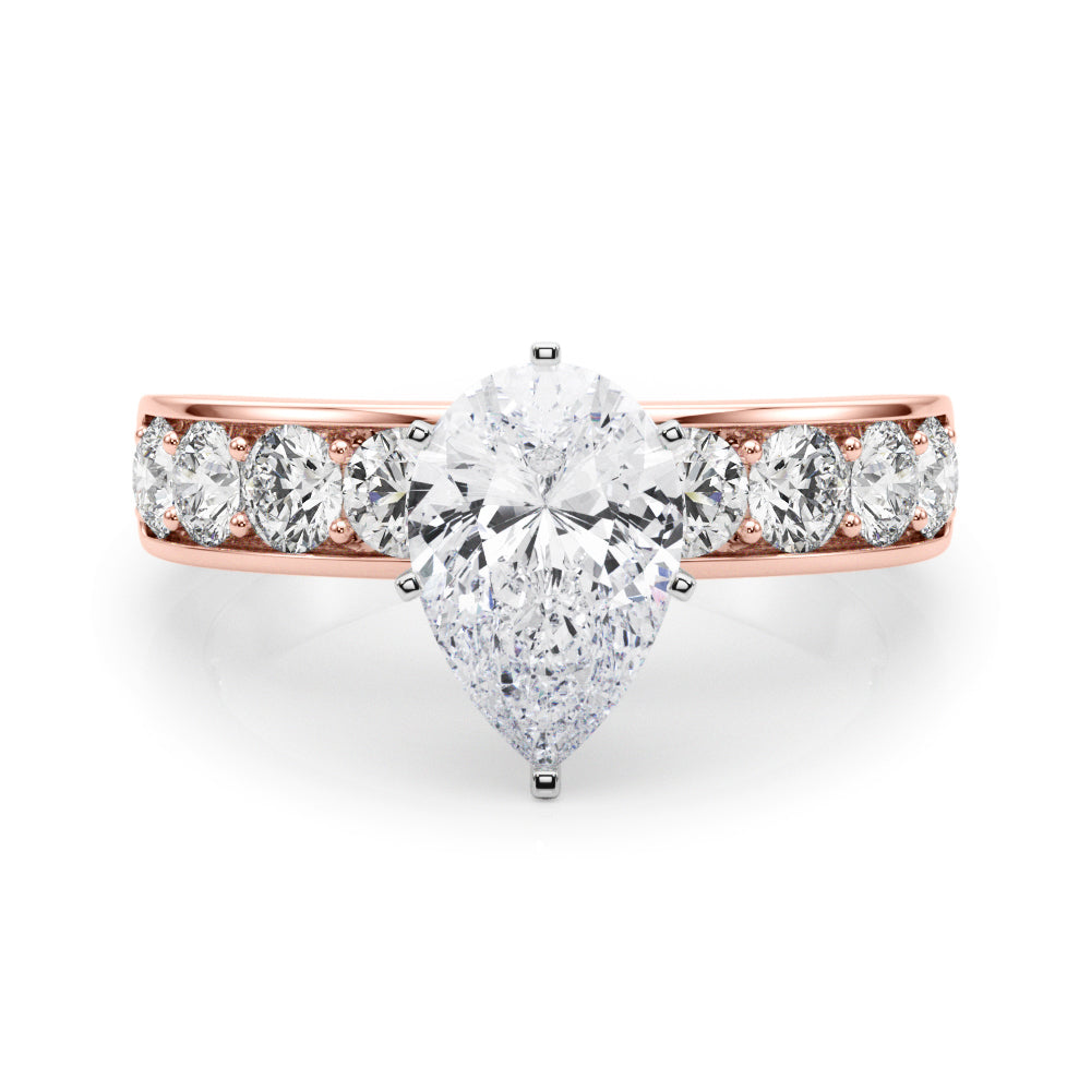 Rose gold Pear Cut Channel Set Diamond Engagement Ring with Four-Prong Setting