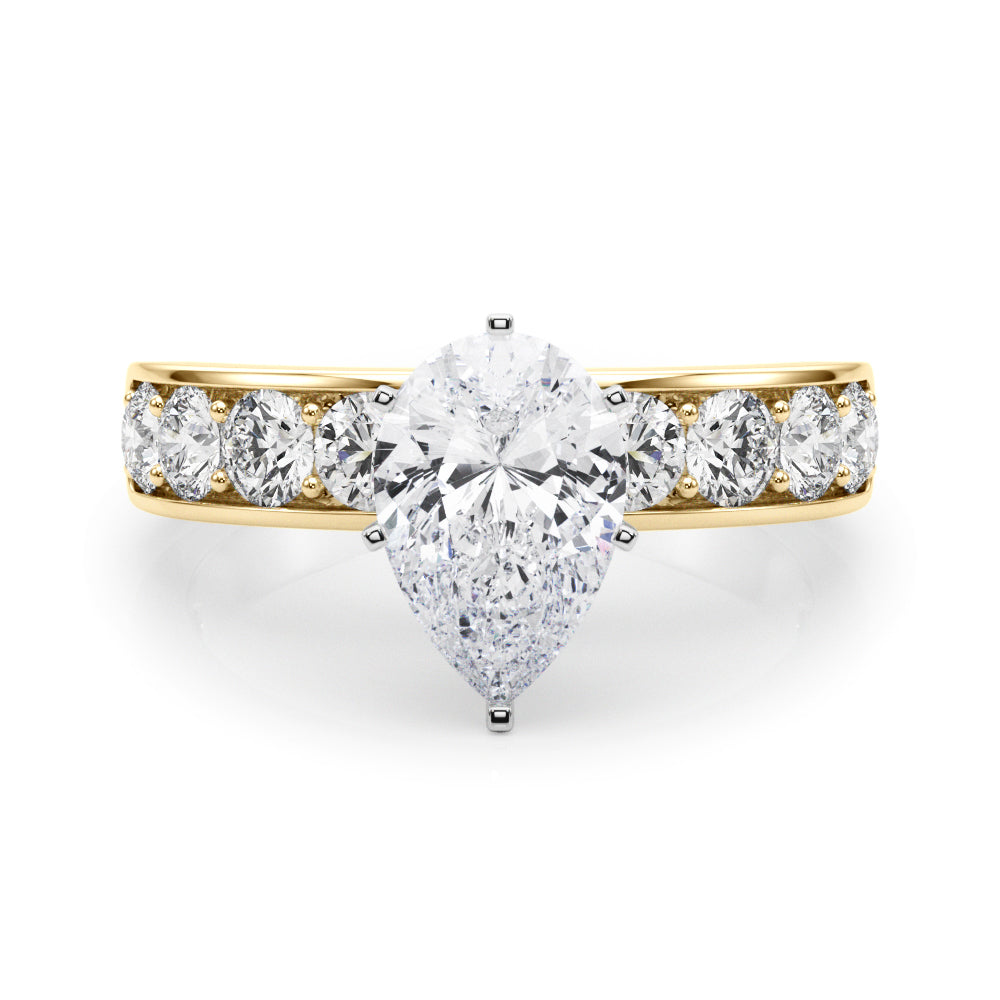 Yellow gold Pear Cut Channel Set Diamond Engagement Ring with Four-Prong Setting