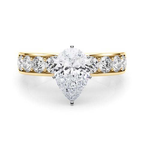 Yellow gold Pear Cut Channel Set Diamond Engagement Ring with Four-Prong Setting