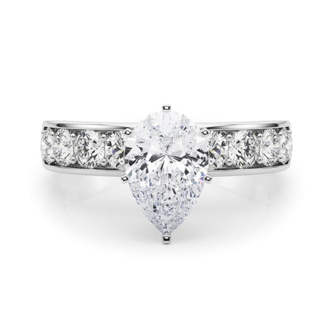 White gold Pear Cut Channel Set Diamond Engagement Ring with Four-Prong Setting